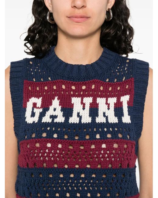 Ganni Blue Top Aus Recyceltem Baumwollgemisch