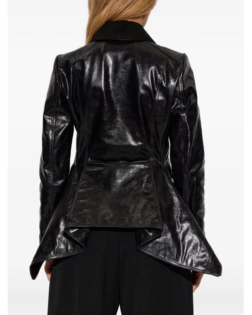 Alexander McQueen Black Corduroy-Collar Leather Jacket