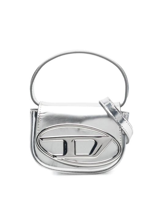 Bolso metalizado mini con placa del logo DIESEL de color Gris |