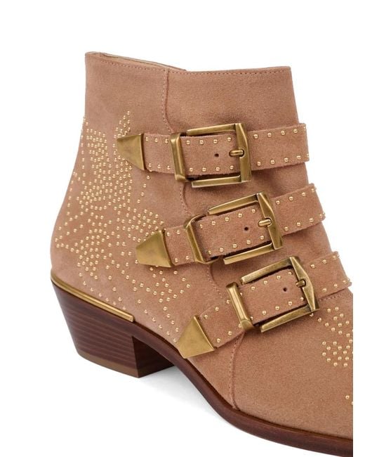 Chloé Brown Susan Studded Buckled Ankle Boots
