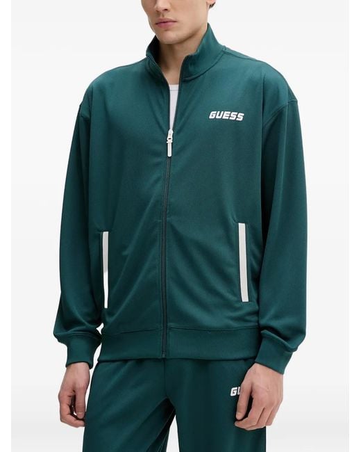 Guess Green Logo-Print Zip-Up Sweatshirt for men