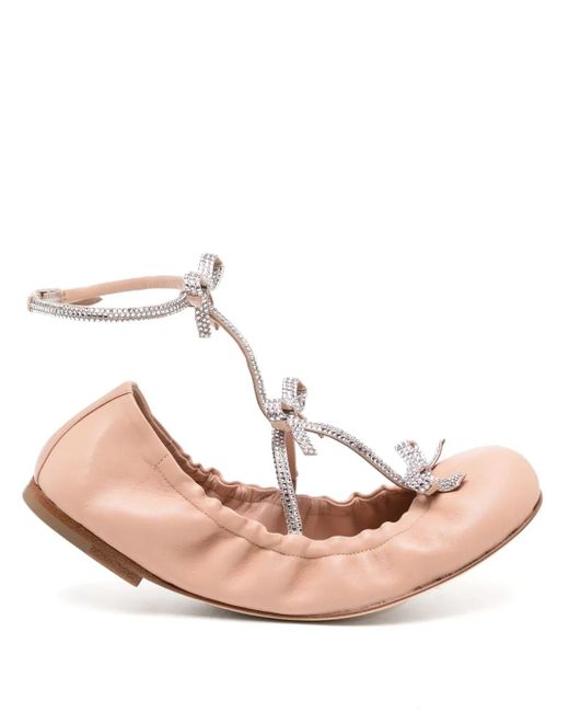 Rene Caovilla Pink Caterina Leather Ballerina Shoes