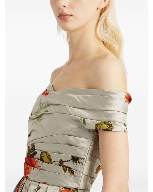 Erdem Natural Off-shoulder Floral-print Satin Dress