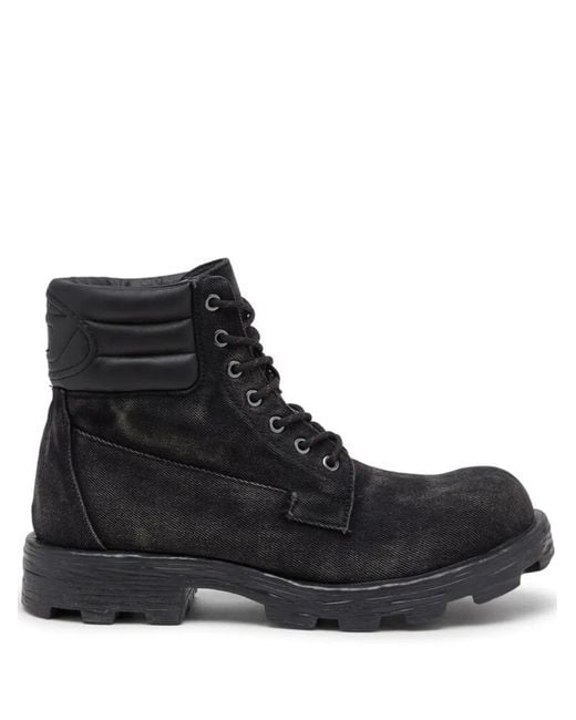 DIESEL Black D-Hammer Faded Lace-Up Boots for men