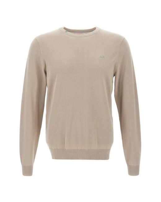 Sun 68 White Crew Neck Logo-Embroidered Sweater for men