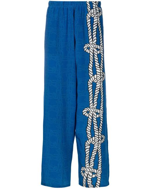 Amir Slama Blue X Mahaslama Knot-print Silk-satin Trousers for men