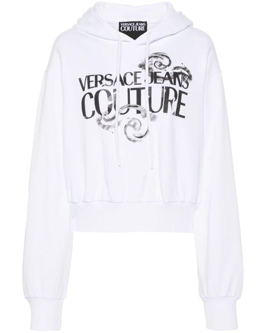 Versace White Watercolour Couture-logo Hoodie
