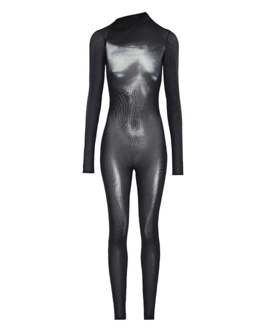 Jean Paul Gaultier Asymmetric-collar Mesh Jumpsuit Black