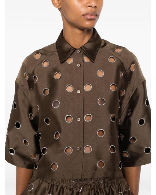 Sandro Brown Eyelet-Embellished Oversized Shirt