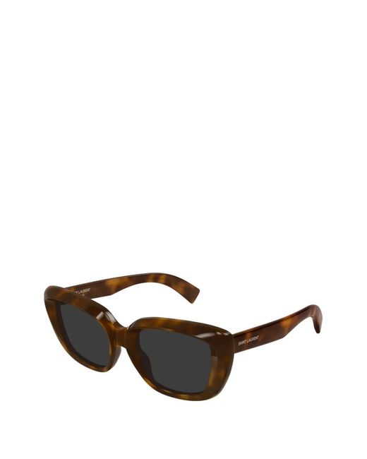 Saint Laurent Brown Rectangle-Frame Tortoiseshell Sunglasses