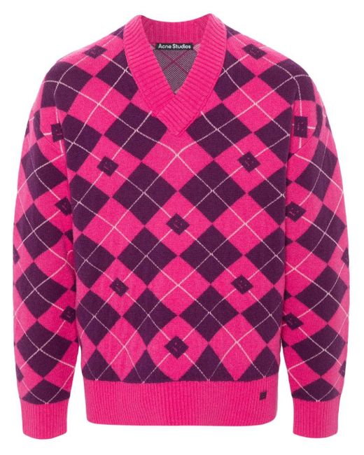 Acne Pink Argyle-intarsia Wool-blend Jumper