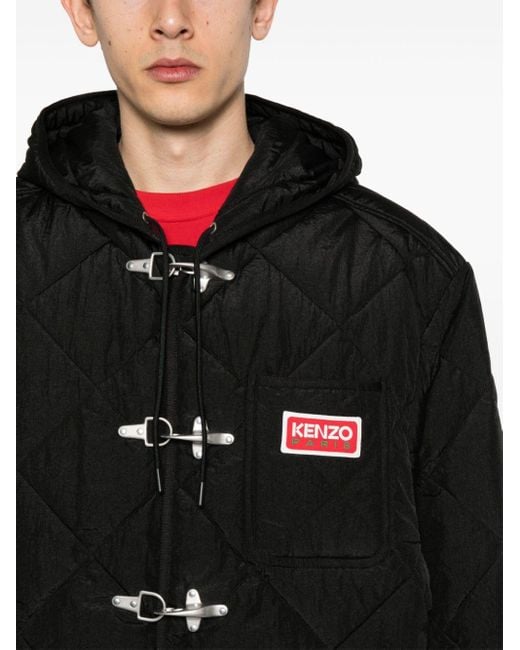 KENZO Black Logo-patch Hooded Padded Jacket for men