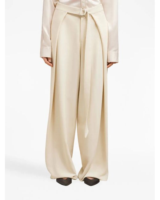 AMI Natural Layered Wide-Leg Trousers