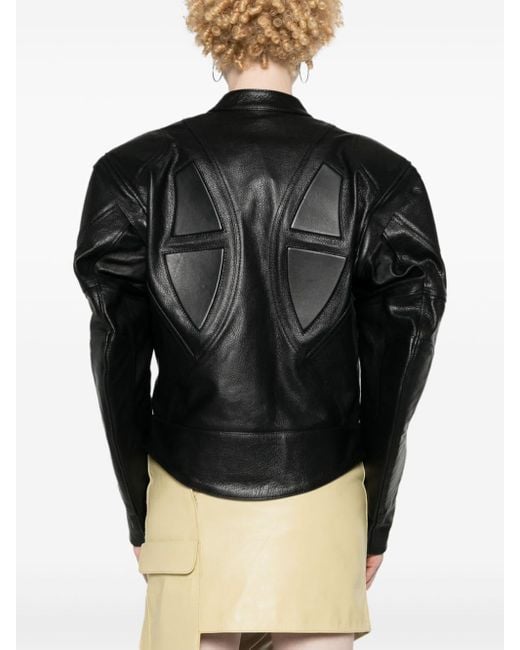 David Koma Black Panelled Leather Biker Jacket