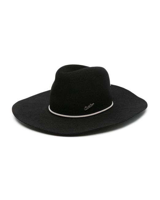 Borsalino Black Heath Alessandria Brushed Felt Leather Hatband