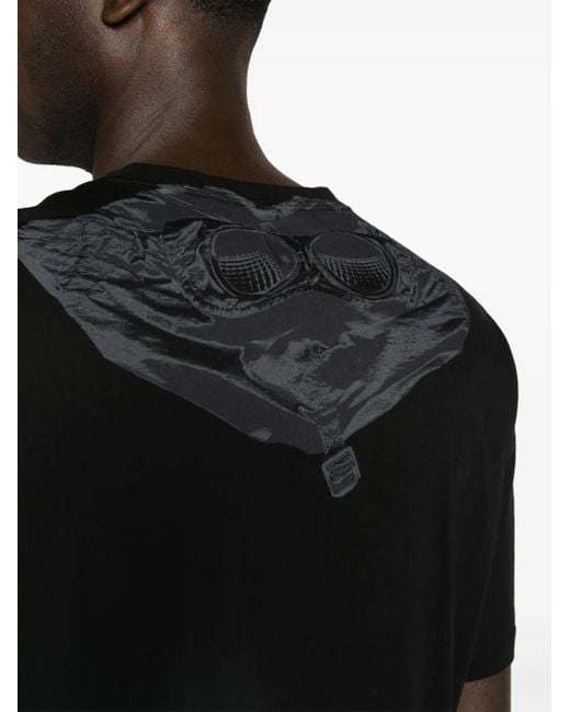 C P Company Black 30/1 Goggles-Print Cotton T-Shirt for men