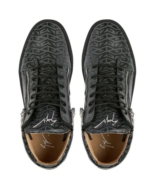 Giuseppe Zanotti Black Kriss Monogram-Print Mid-Top Sneakers for men