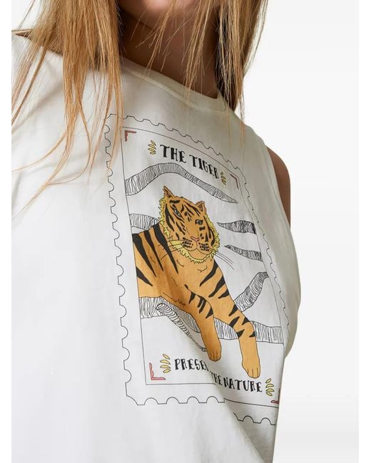 Twinset Blue Tiger-Print Sleeveless Vest