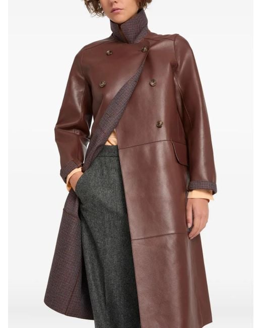 Yves Salomon レザー ダブルコート Brown