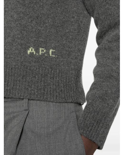 A.P.C. Gray Logo-Knit Crew-Neck Sweater