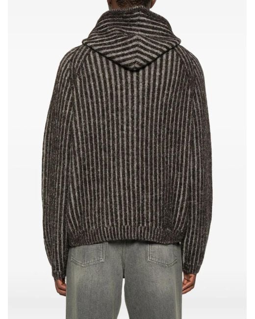 Our Legacy Black Striped Hooded Cardigan for men