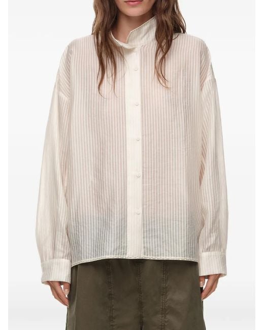 Bimba Y Lola Natural Ivory Striped Band-Collar Shirt