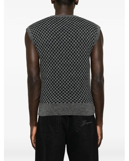 Vivienne Westwood Black Checkerboard-Knit Orb-Embroidered Sleeveless Sweater for men
