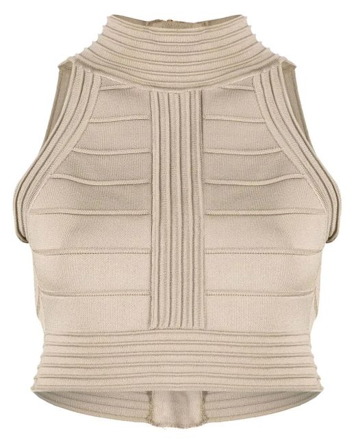 Top corto con detalle de costuras Balmain de color Natural