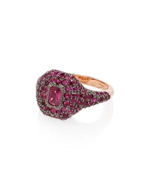 SHAY Multicolor 18K Rose Pavé Ruby Pinky Ring