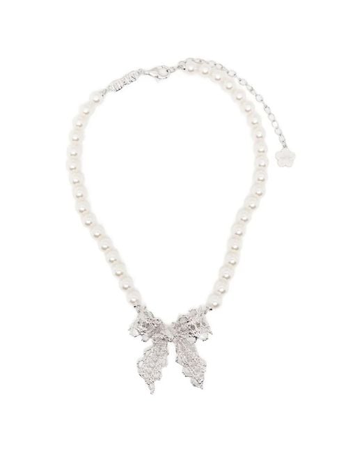 ShuShu/Tong White Bow-Pendant Necklace