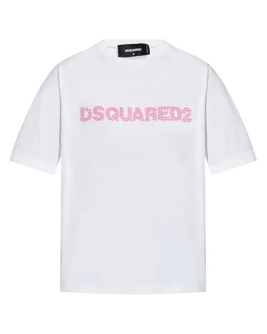 DSquared² White Embroidered-Logo T-Shirt