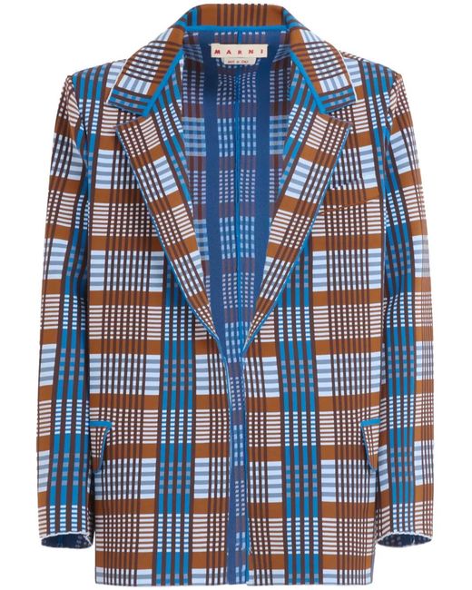 Marni Blue Plaid-Check Single-Breasted Blazer for men
