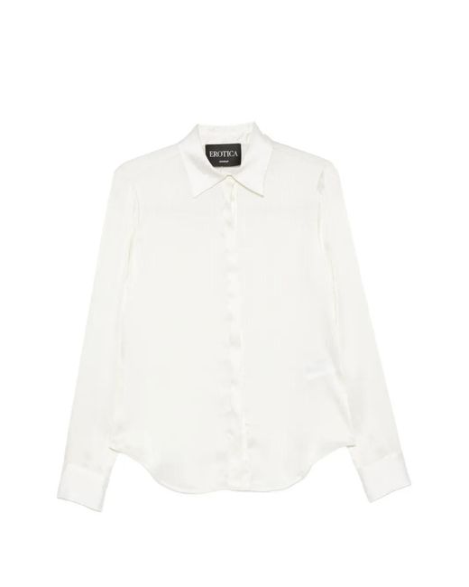Dondup White Satin-Finish Long-Sleeved Shirt