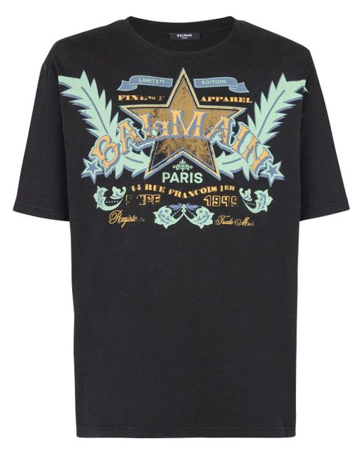 Balmain T-Shirt mit Western-Print in Black für Herren