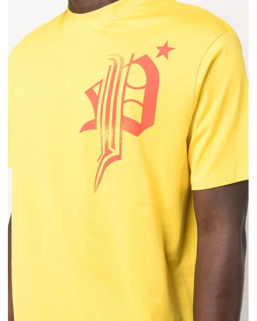 Philipp Plein Yellow Skull-Print Detail T-Shirt for men