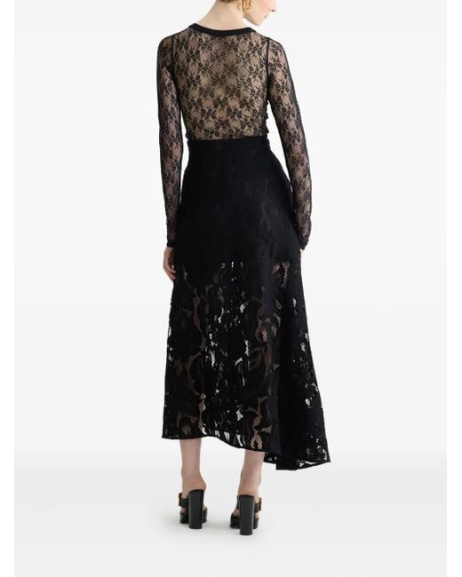 Patou Black Asymmetric Lace Midi Skirt