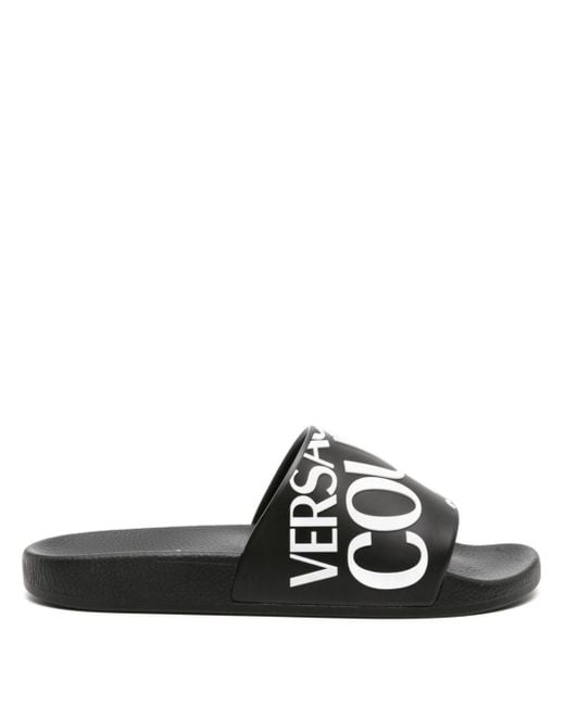 Versace Black Shelly Logo-embossed Slides