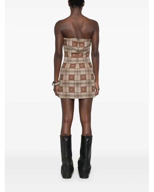 MARINE SERRE Brown Moon Check-Jacquard Mini Dress