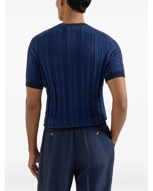 メンズ Brunello Cucinelli リブニット ポロシャツ Blue