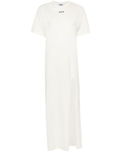 MSGM White Logo-print Cotton T-shirt Dress
