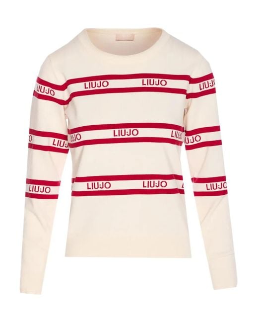 Pull Rayé À Logo En Intarsia Liu Jo en coloris Red