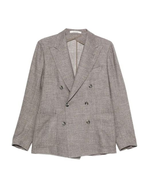 メンズ Tagliatore Double-breasted Textured Jacket Gray