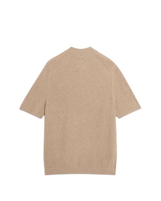 Maison Kitsuné Natural Textured-Knit Short-Sleeve Polo Shirt