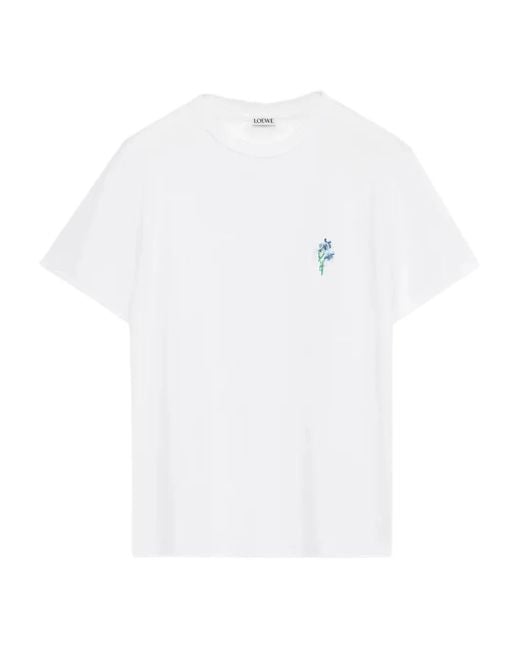 Loewe White Flower-Embroidered T-Shirt