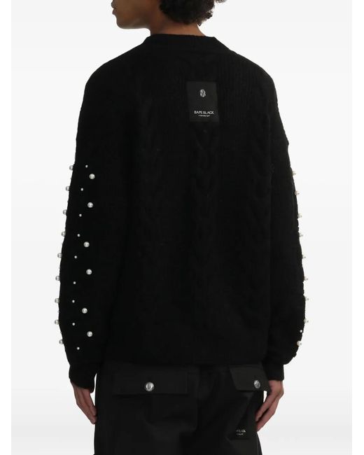 A Bathing Ape Black Embellished Cable-Knit Cardigan for men