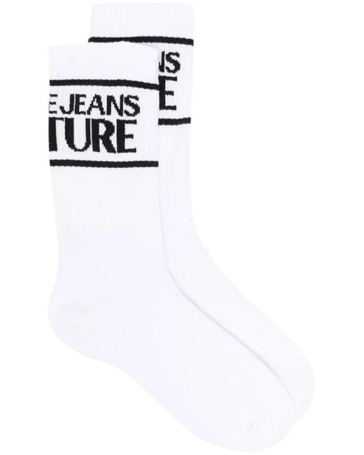 Versace Jeans Couture White Intarsia-Knit Logo Socks