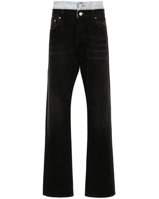 VTMNTS Black Layered-Effect Cotton Jeans for men