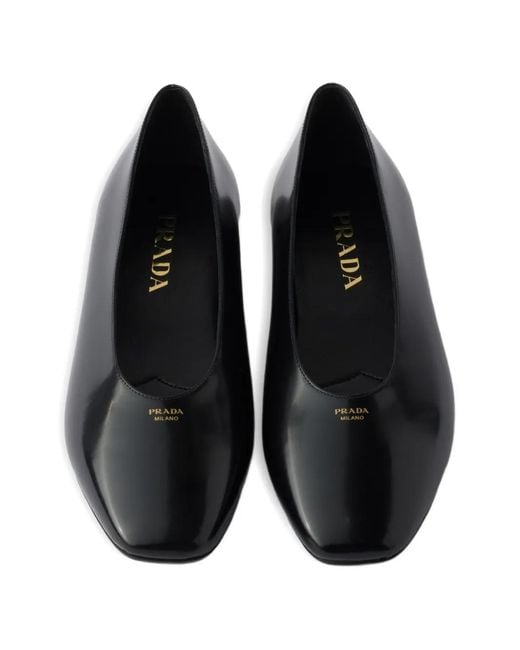 Prada Black Ballerines En Cuir À Effet Brossé