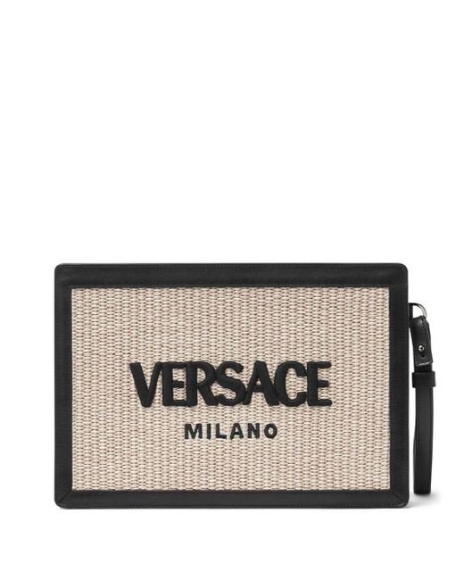 Bolso de mano con logo bordado Versace de hombre de color Black