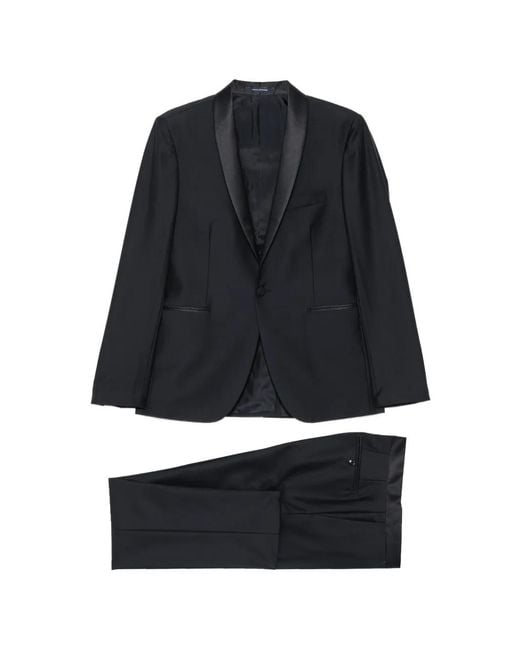 Tagliatore Black Satin-Lapel Single-Breasted Suit for men
